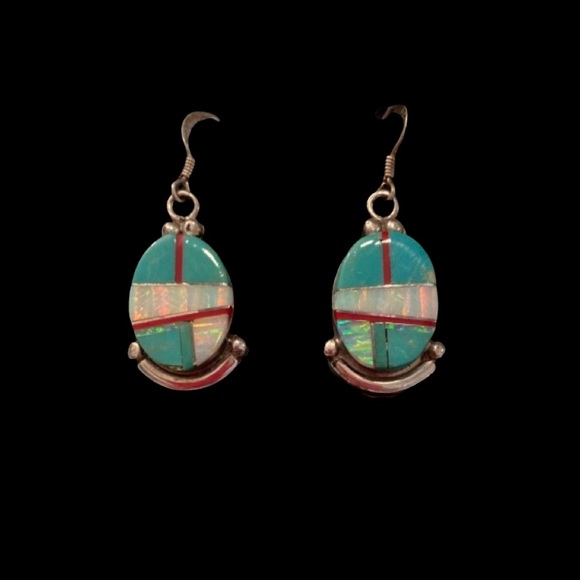 Native American Zuni Inlay Earrings - Picture 1 of 5